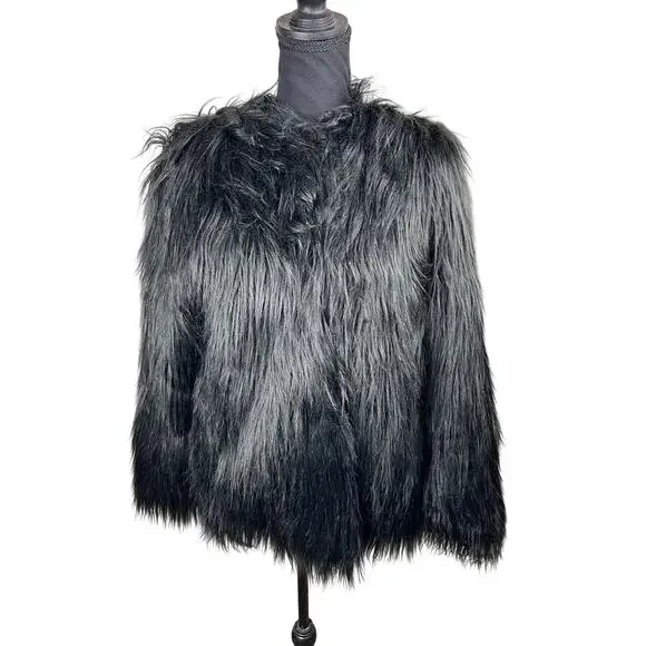 QVC Donna Salyers Fabulous Furs Tibby Collarless Faux Fur Coat BLACK NWOT SIZE S - Picture 2 of 6